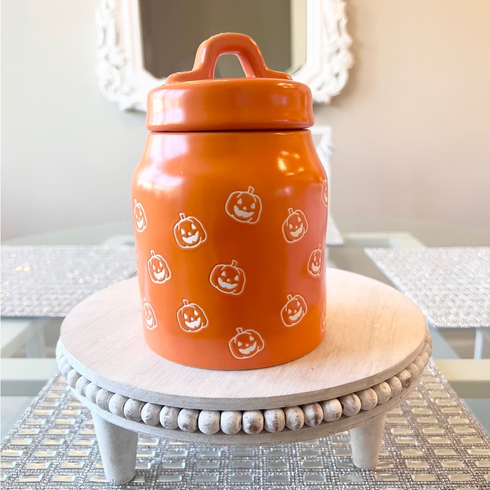 🧡 TREATS Rae Dunn Orange Pumpkin Candy Jar Canister Decor NEW - Picture 3 of 6